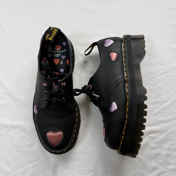 Dr. Martens Shoes - Dr. Martens 1461 Quad Heart Black Leather Platform Oxford Shoes US9